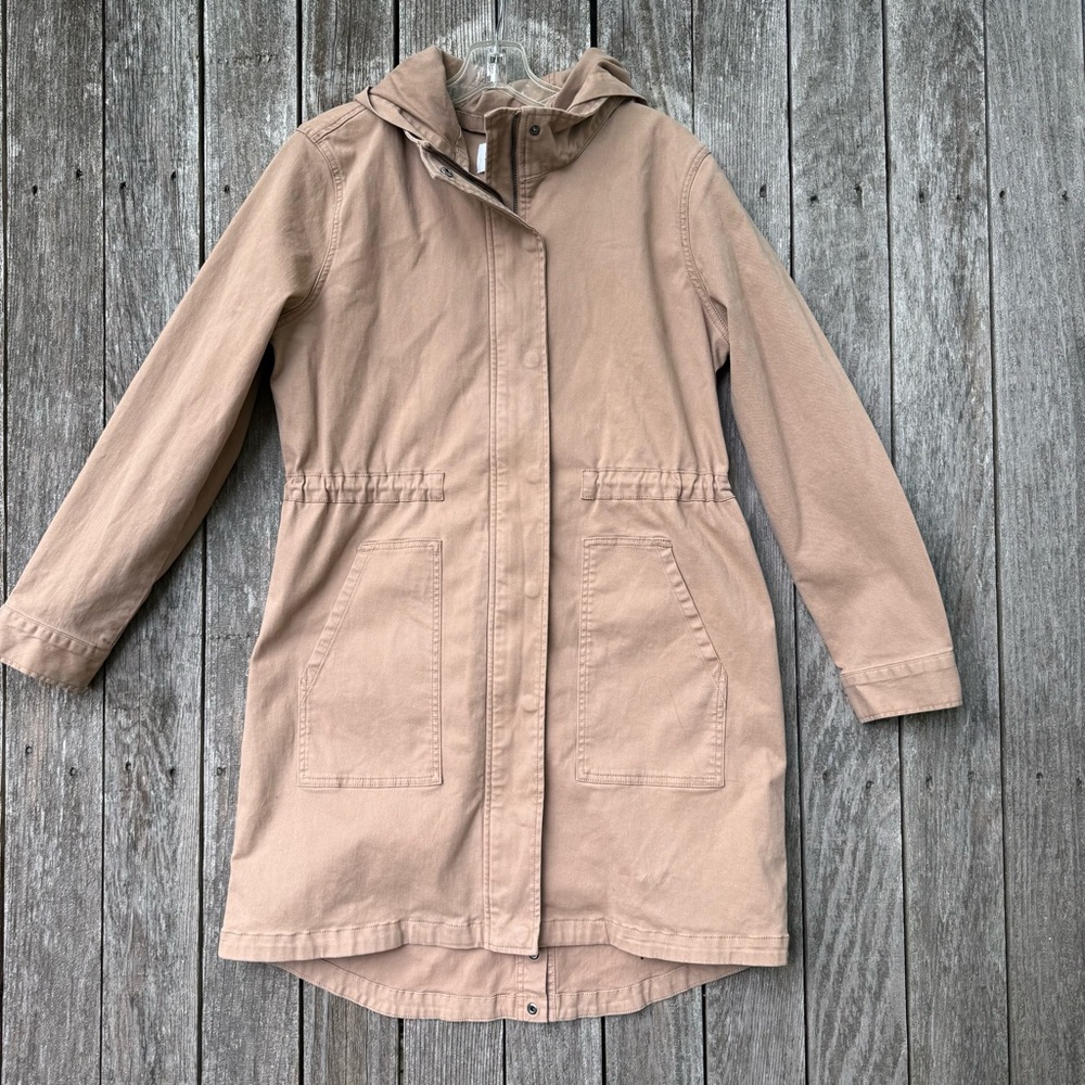 Market & Spruce Utility Hooded Cargo Jacket Coat  Womens Medium Khaki Tan